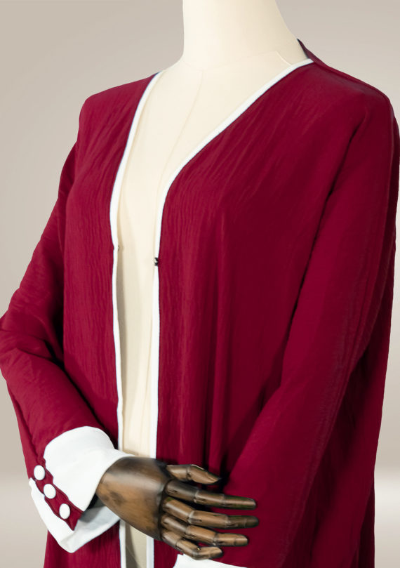 Abaya mit weißen Details an den Ärmeln 19 Abaya mit weißen Details an den Ärmeln Abaya mit weißen Details an den Ärmeln