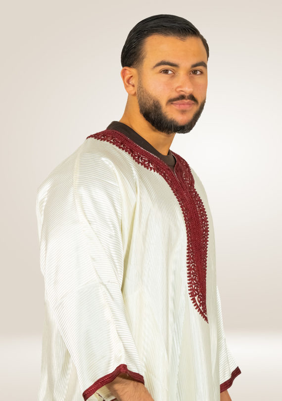 Off-white Moroccan Jalabiya with Embroidery