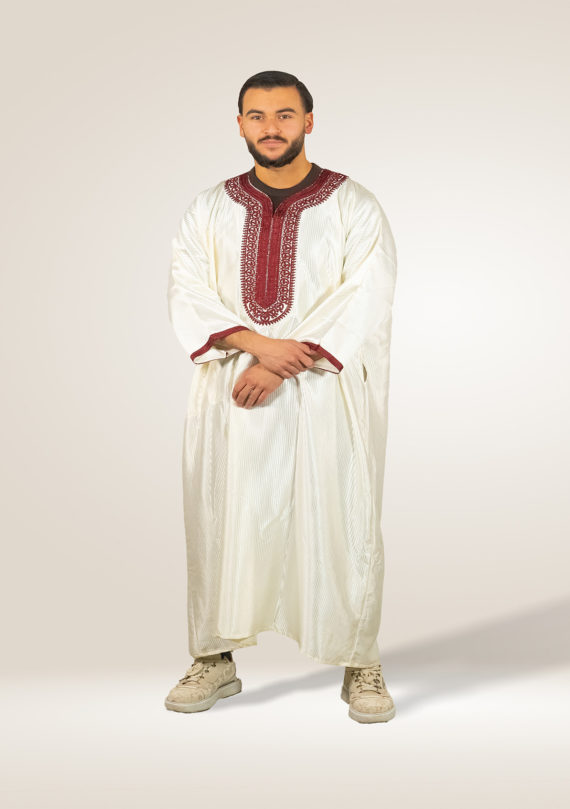 Off-white Moroccan Jalabiya with Embroidery