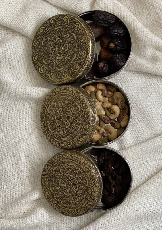 Dattelschale aus Stahl mit Deckel